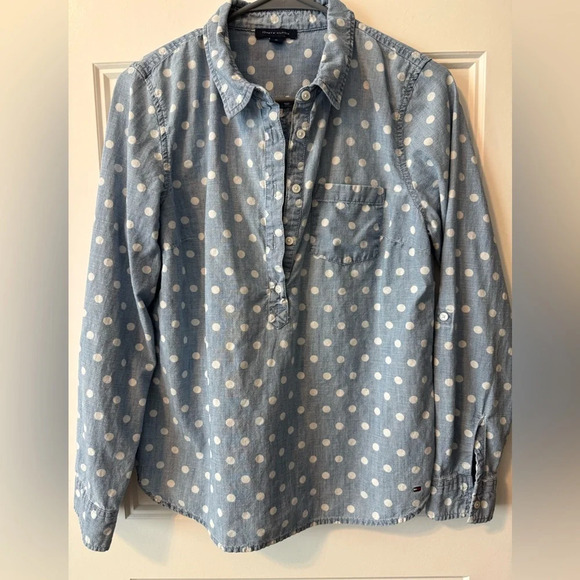 Tommy Hilfiger Denim Polka Dot Shirt Size Medium - Picture 1 of 6